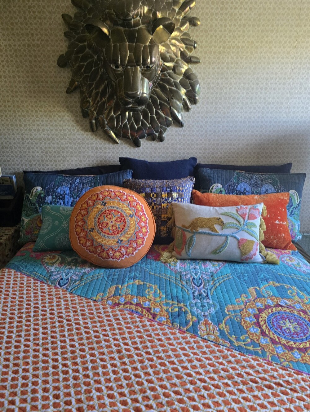 LEVTEX Mackenzie Vibrant Teal & Fuchsia Boho Eclectic Quilted Bedspread & Shams - Picture 2 of 6
